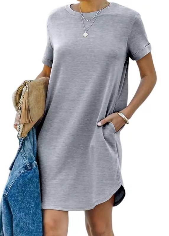 Casual Short Sleeve T-shirt Dress with Pockets (Buy 2 Free Shipping)