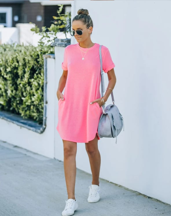 Casual Short Sleeve T-shirt Dress with Pockets (Buy 2 Free Shipping)