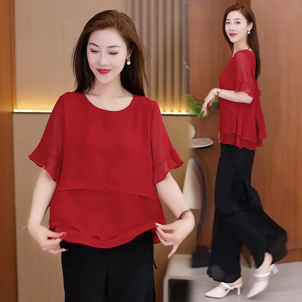 Fashionable ruffled breathable chiffon shirt