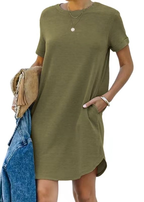 Casual Short Sleeve T-shirt Dress with Pockets (Buy 2 Free Shipping)