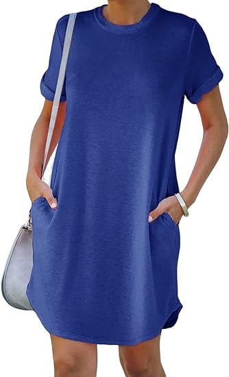 Casual Short Sleeve T-shirt Dress with Pockets (Buy 2 Free Shipping)