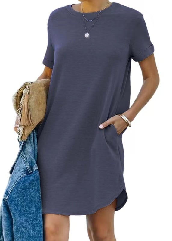 Casual Short Sleeve T-shirt Dress with Pockets (Buy 2 Free Shipping)