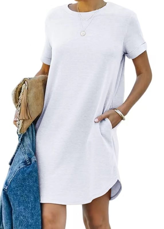 Casual Short Sleeve T-shirt Dress with Pockets (Buy 2 Free Shipping)