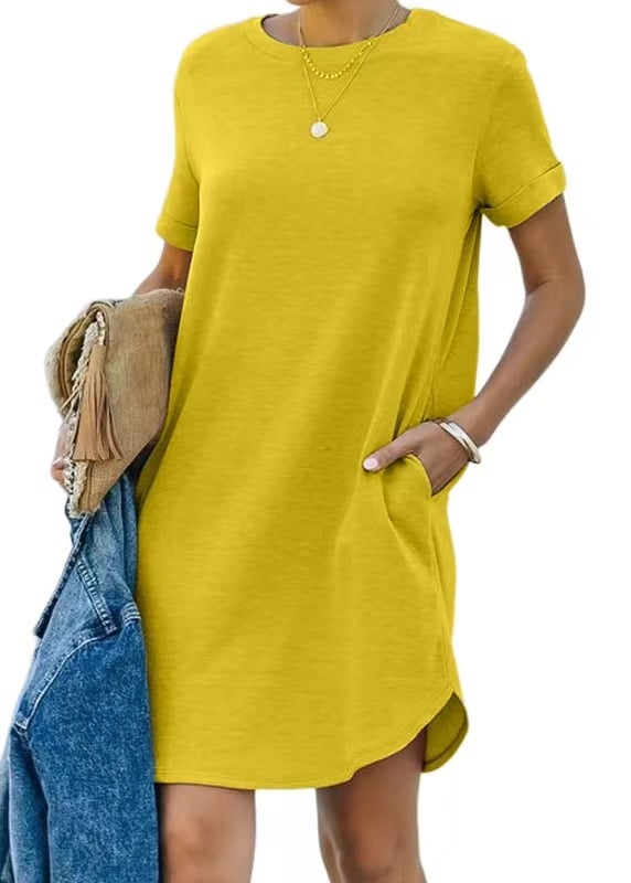 Casual Short Sleeve T-shirt Dress with Pockets (Buy 2 Free Shipping)