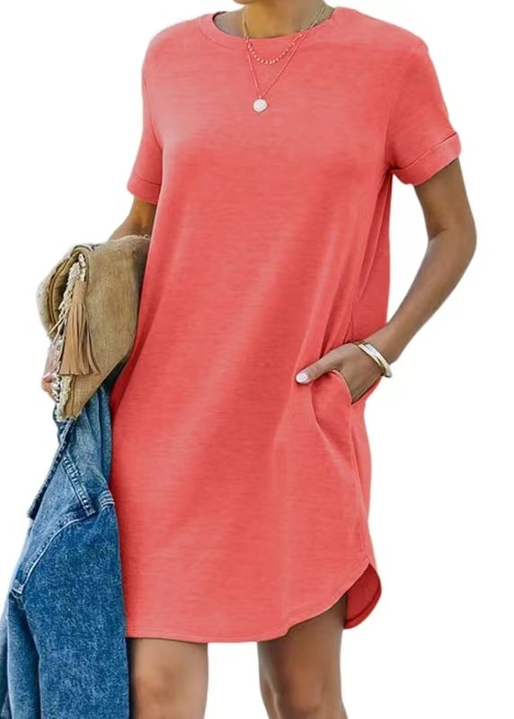 Casual Short Sleeve T-shirt Dress with Pockets (Buy 2 Free Shipping)