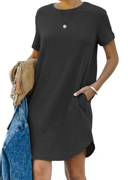 Casual Short Sleeve T-shirt Dress with Pockets (Buy 2 Free Shipping)