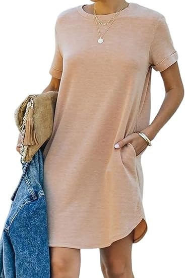 Casual Short Sleeve T-shirt Dress with Pockets (Buy 2 Free Shipping)